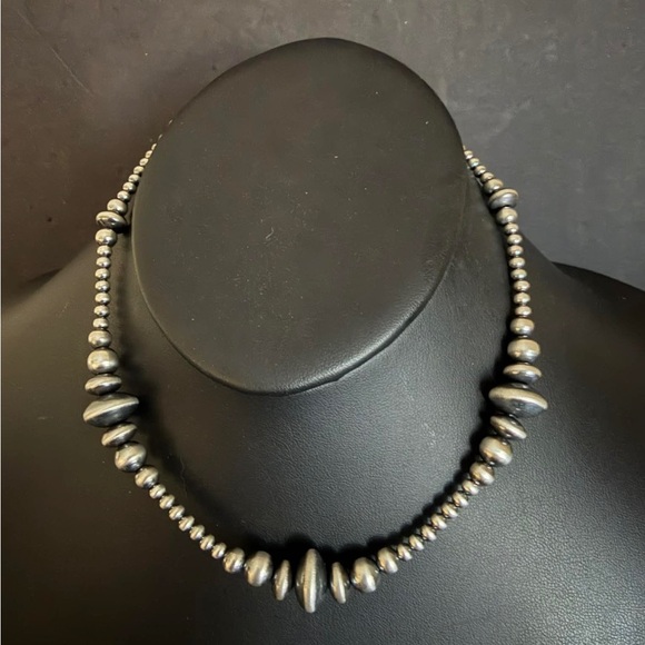 Sterling silver multi graduated bead necklace 16 inch